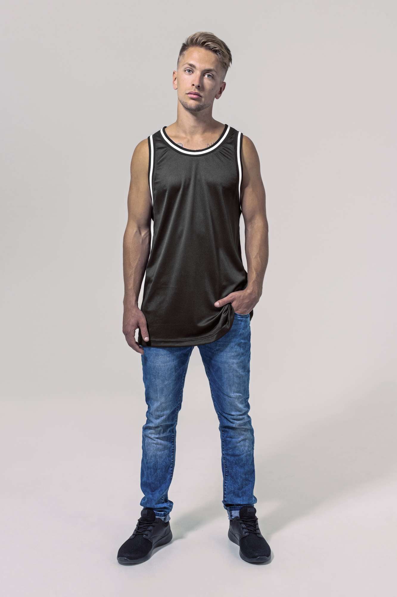 Build Your Brand Mesh Tanktop White/Black M (BY009)