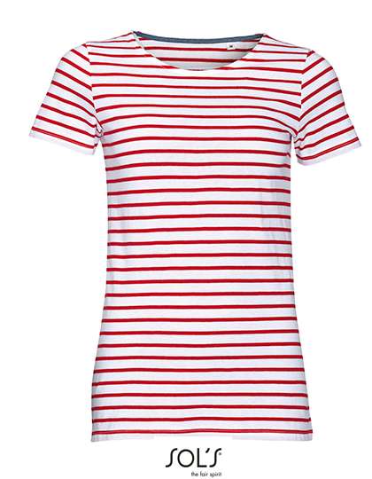 SOL´S Women´s Round Neck Striped T-Shirt Miles White/Red XXL (L01399)