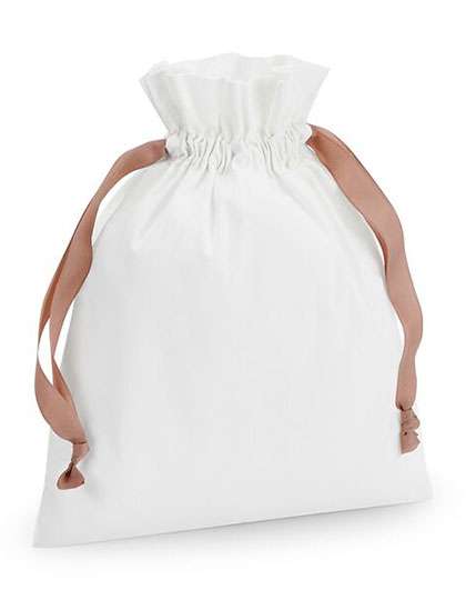 Westford Mill Cotton Gift Bag with Ribbon Drawstring Soft White/Rose Gold S (15 x 22 cm) (WM121)