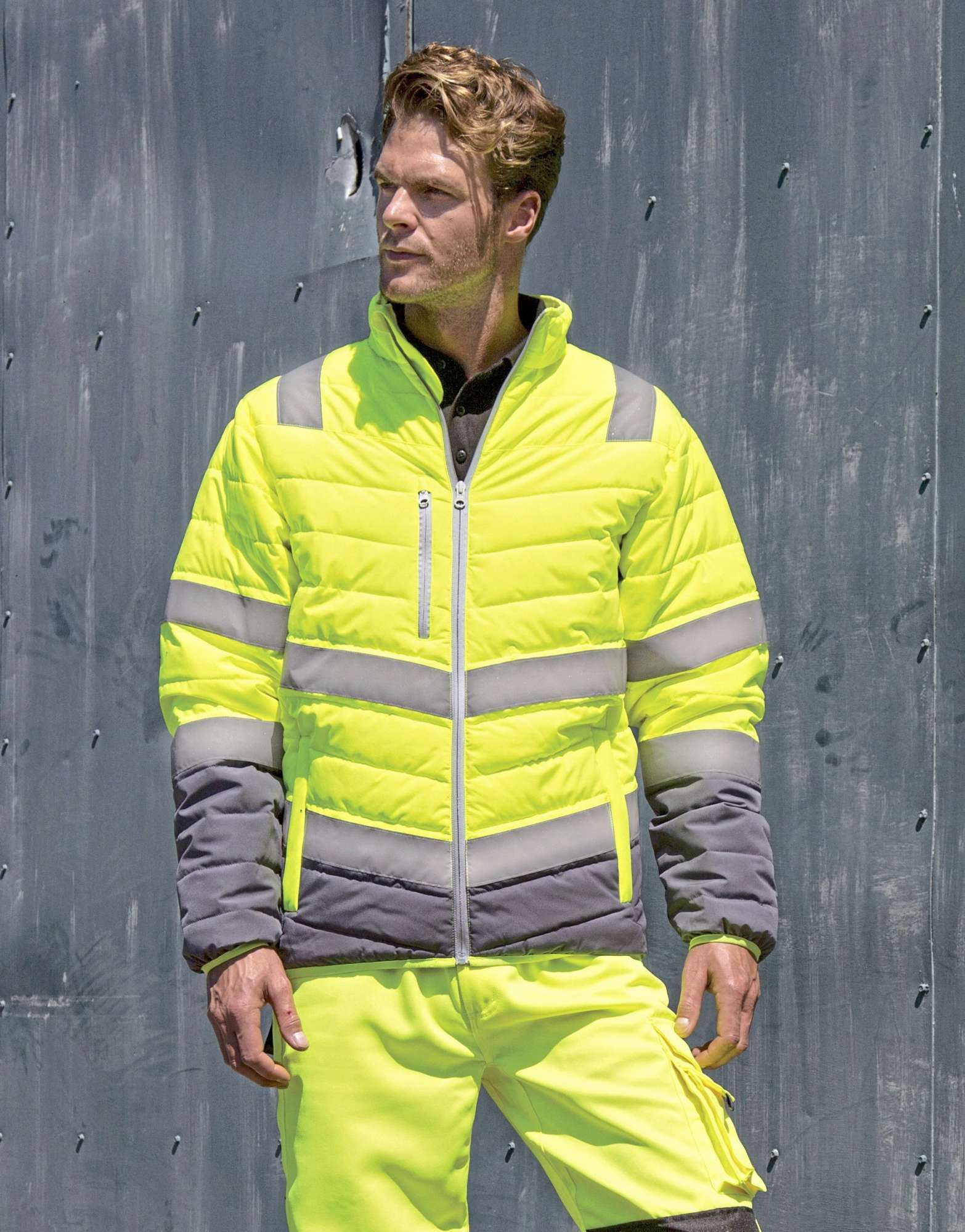 Result Safe-Guard Men´s Soft Padded Safety Jacket Fluorescent Orange/Grey L (RT325)