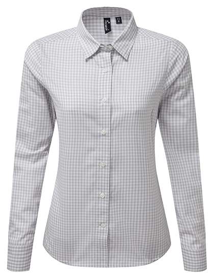 Premier Workwear Women´s Maxton Check Long Sleeve Shirt Silver (ca. Pantone 429C)/White S (PW352)