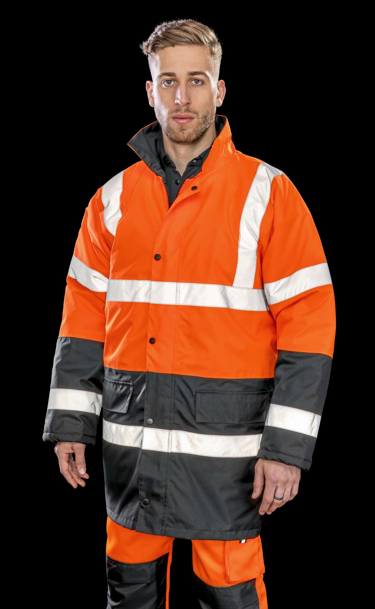 Result Safe-Guard Motorway 2-Tone Safety Coat Fluorescent Orange/Black XL (RT452)