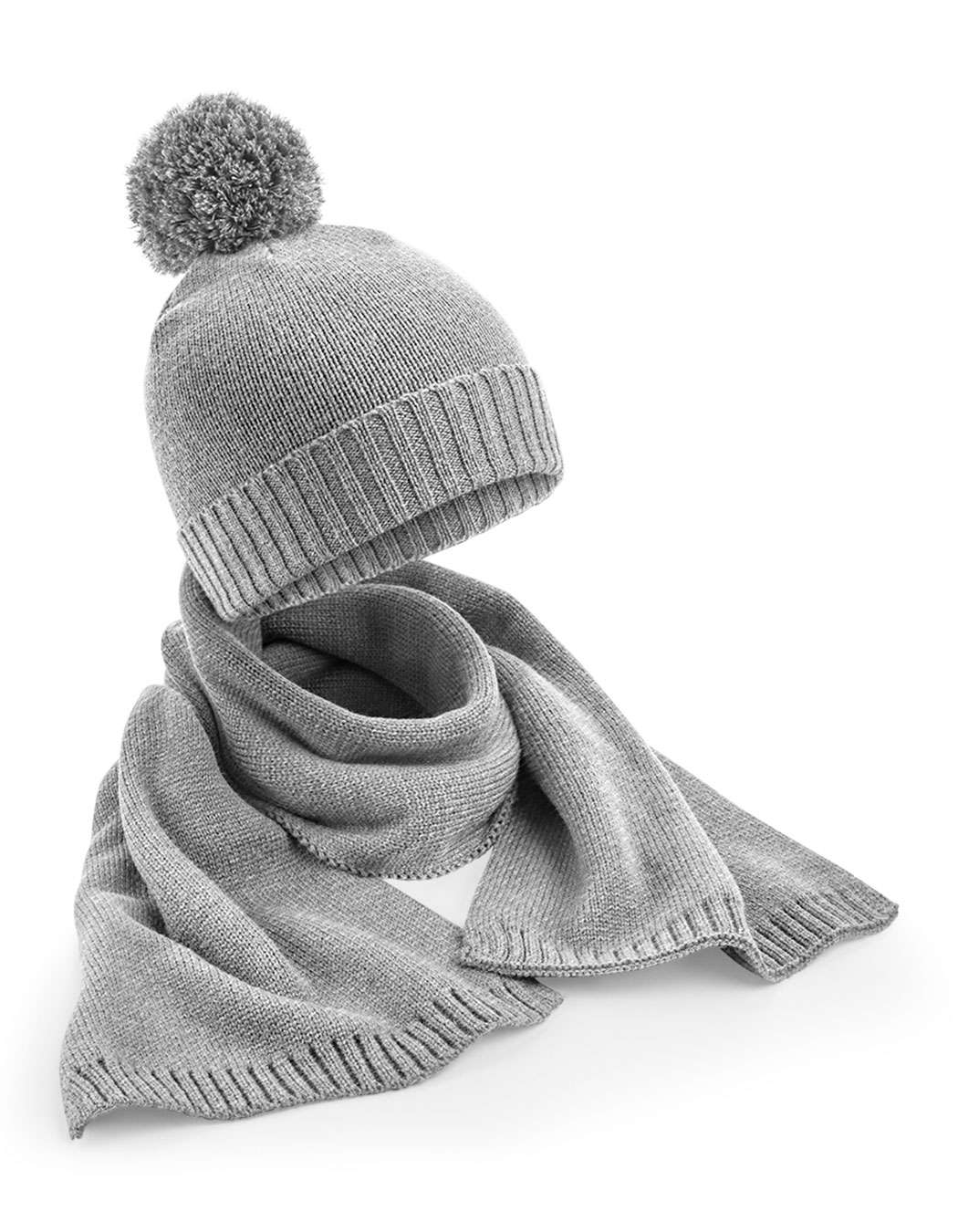 Beechfield Knitted Scarf and Beanie Gift Set Light Grey Fleck One Size (CB401)