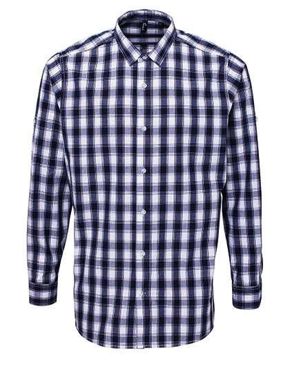 Premier Workwear Men´s Mulligan Check Cotton Long Sleeve Shirt White/Navy (ca. Pantone 2378C) L (PW250)