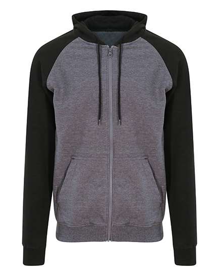 Just Hoods Baseball Zoodie Charcoal (Heather)/Jet Black S (JH063)