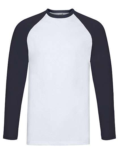 Fruit of the Loom Long Sleeve Baseball T White/Deep Navy XXL (F296)