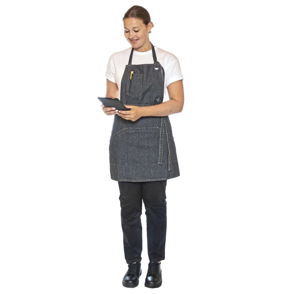 Le Chef Utility Apron Bib Washed Denim Black/Grey 91 x 71 cm (LF116)