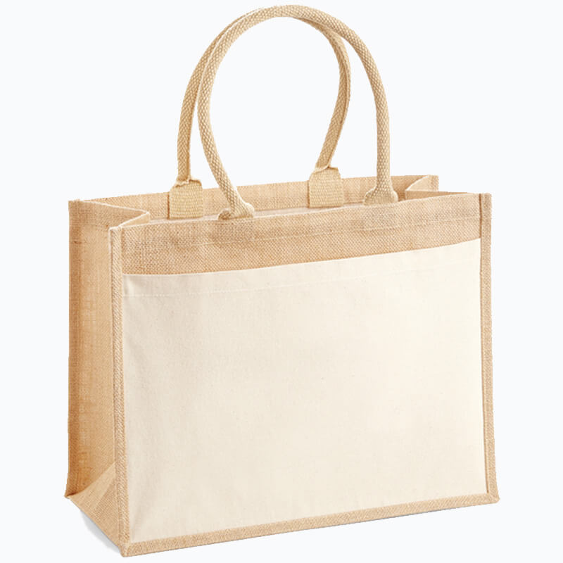 Westford Mill Cotton Pocket Jute Shopper Natural 42 x 33 x 19 cm (WM427)