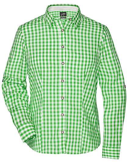 James&Nicholson Ladies´ Traditional Shirt Green/White S (JN637)