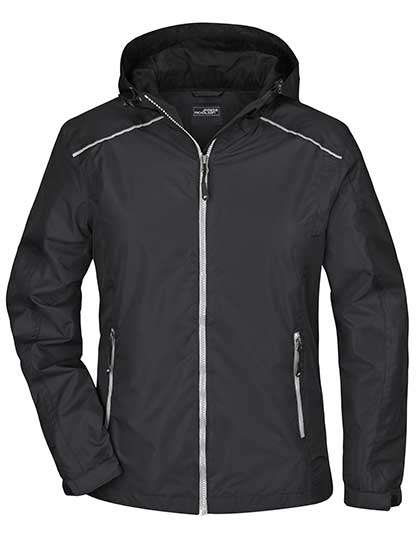 James&Nicholson Ladies´ Rain Jacket Black/Silver (Solid) M (JN1117)