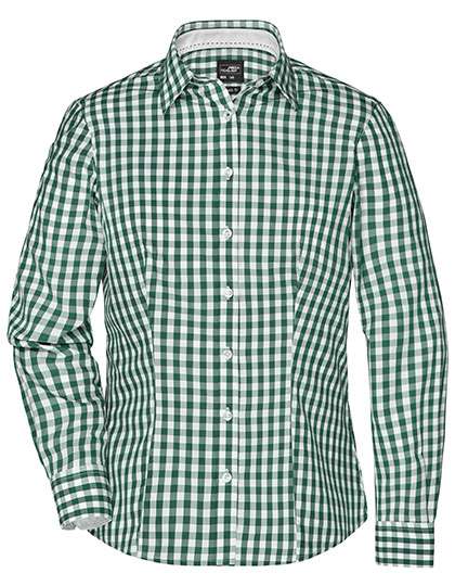 James&Nicholson Ladies´ Checked Blouse Forest Green/White XXL (JN616)