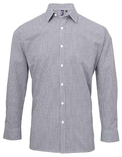 Premier Workwear Men´s Microcheck (Gingham) Long Sleeve Cotton Shirt Navy (ca. Pantone 2766C)/White M (PW220)