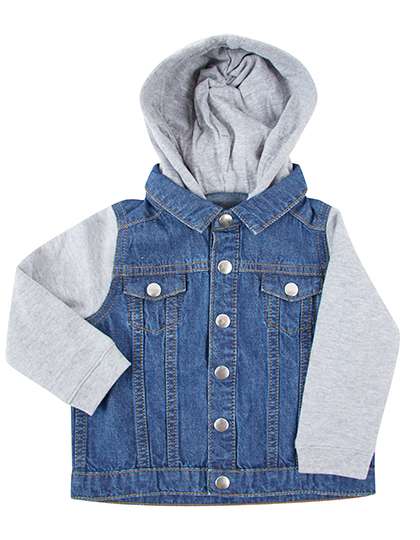 Larkwood Denim Jacket With Fleece Hood And Sleeves Blue Denim 18/24 Monate (LW750)