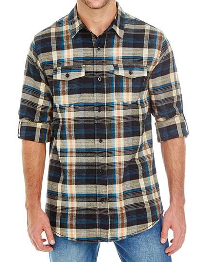 Burnside Woven Plaid Flannel Shirt Khaki Check M (BU8210)