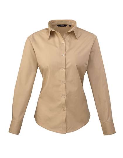 Premier Workwear Women´s Poplin Long Sleeve Blouse Khaki 34 (XXS/6) (PW300)