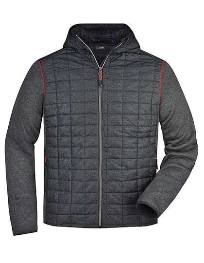 James&Nicholson Men´s Knitted Hybrid Jacket Grey Melange/Anthracite Melange L (JN772)