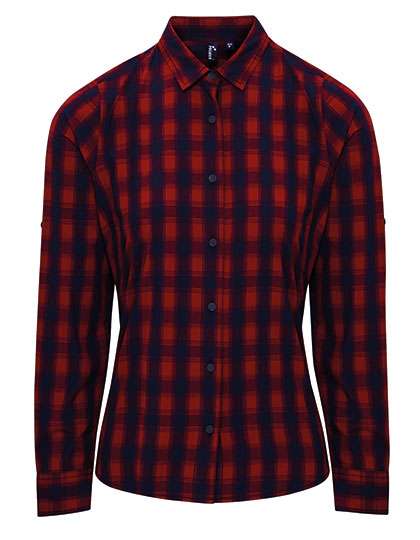 Premier Workwear Women´s Mulligan Check Cotton Long Sleeve Shirt Red/Navy (ca. Pantone 2378C) M (PW350)