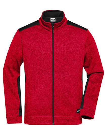 James&Nicholson Men´s Knitted Workwear Fleece Jacket -STRONG- Red Melange/Black 4XL (JN862)