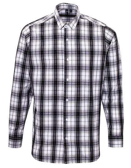 Premier Workwear Men´s Ginmill Check Long Sleeve Cotton Shirt Black (ca. Pantone Black C)/White S (PW254)