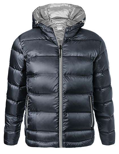 James&Nicholson Men´s Hooded Down Jacket Navy/Silver (Solid) M (JN1152)