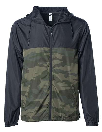 Independent Unisex Lightweight Windbreaker Jacket Forest Camo/Black XS (NP700)