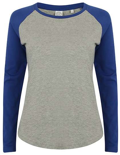 SF Women Women´s Long Sleeved Baseball T Heather Grey/Royal M (SF271)