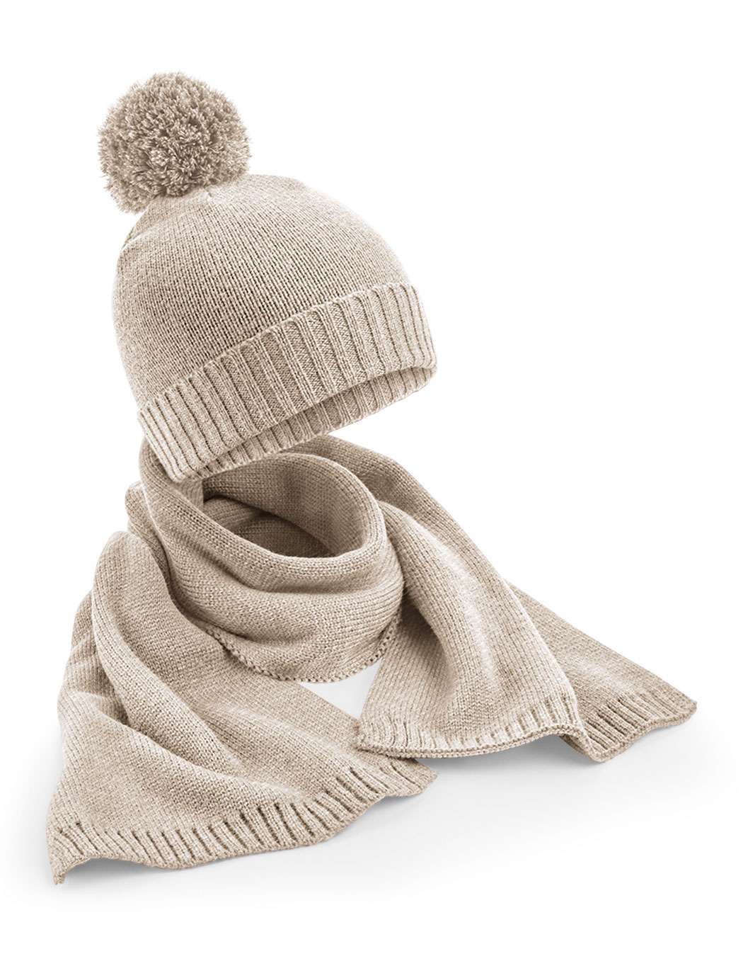 Beechfield Knitted Scarf and Beanie Gift Set Oatmeal Fleck One Size (CB401)